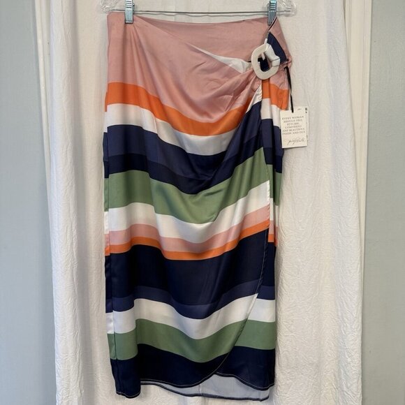 NWT Jaclyn Smith Stripe Buckle Wrap Satin Midi Skirt Size Large - Picture 12 of 12
